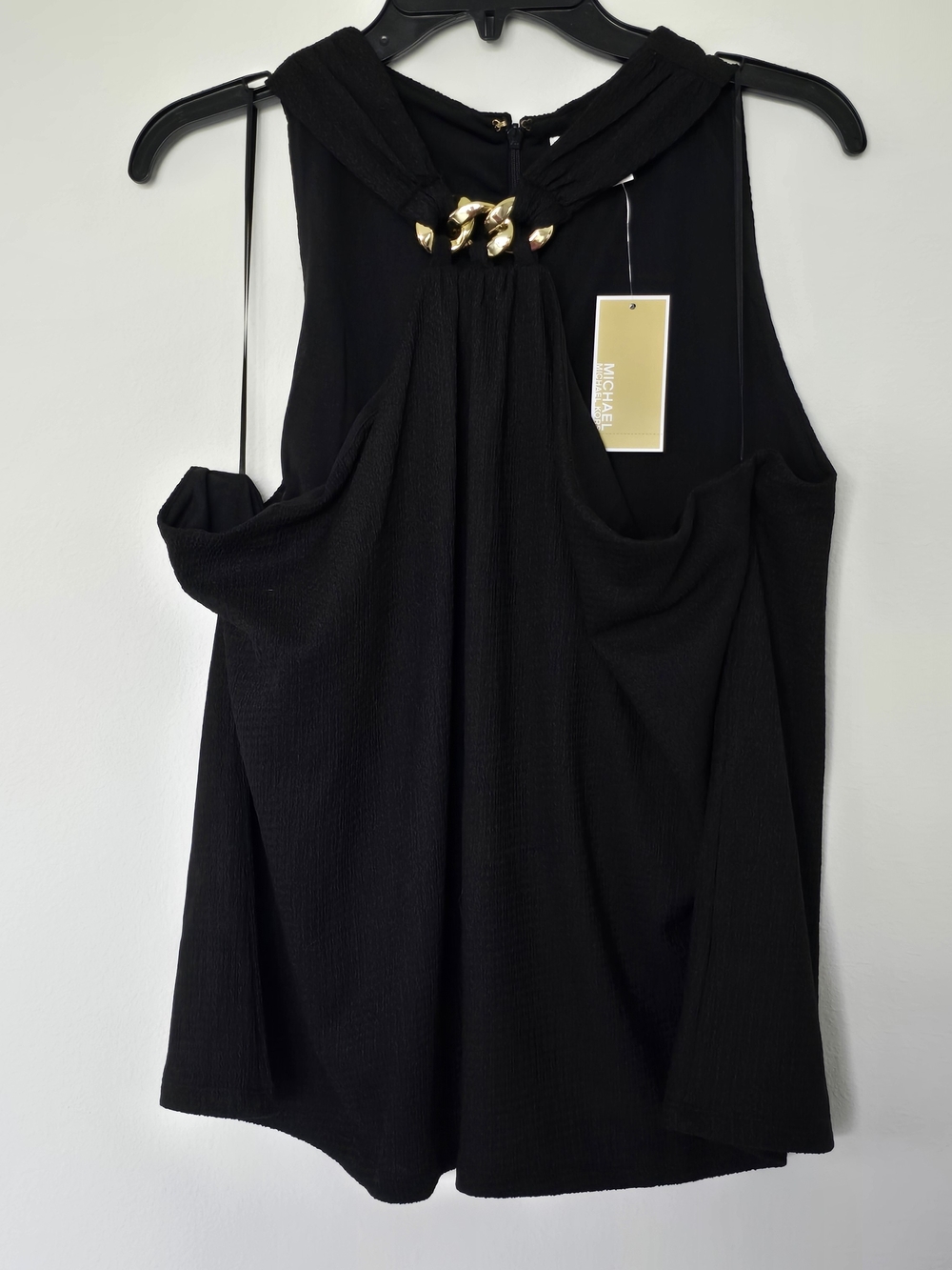 Michael Kors Black Sleeveless Necklace-Detail Top
